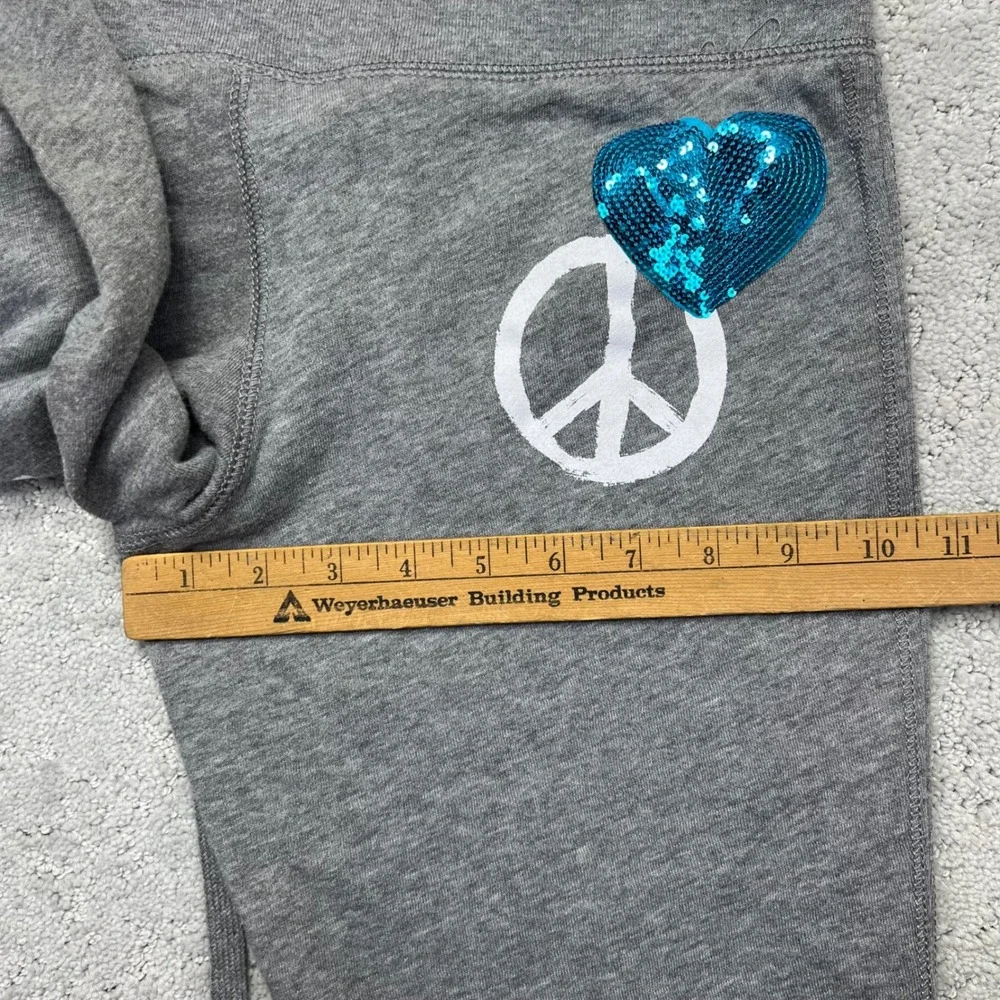 Aeropostale Sweatpants Womens Medium Grey Aero Live Love Dream Sequin Low Rise